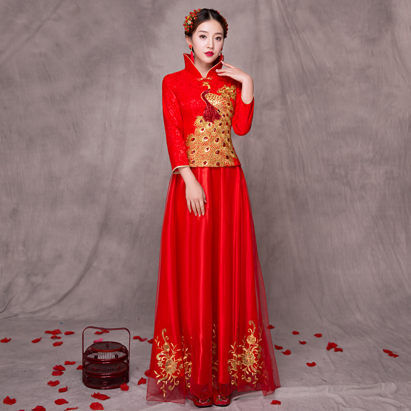 17真丝长款改良旗袍婚纱秀禾服新娘唐装伴娘服结婚礼服爆款 丝绸物品爱好者 手机版 Powered By Discuz